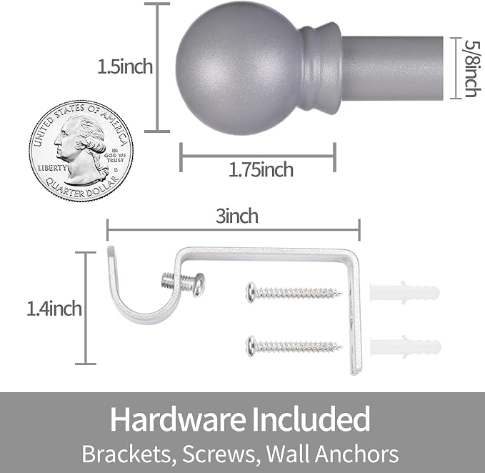 Thestoa Curtain Rods for Windows 30-62 Inch, 5/8" Brushed Nickel, Stainless - Image 3