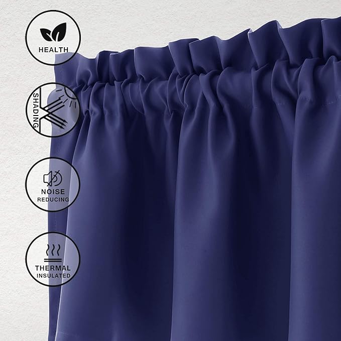 Hiasan Navy Blue Valance Curtains Blackout Thermal Insulated Rod Pocket Window - Image 2