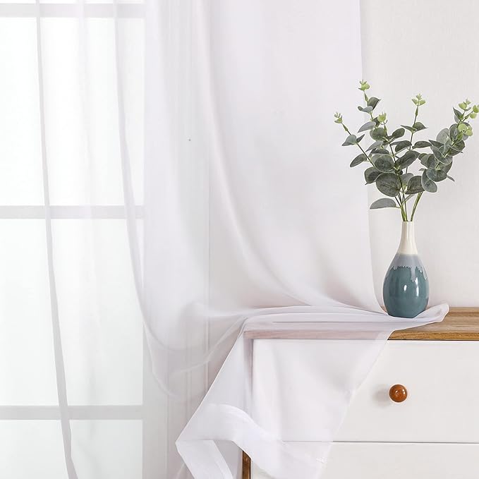 OWENIE Sheer White Curtains 108 Inches Long - Image 3