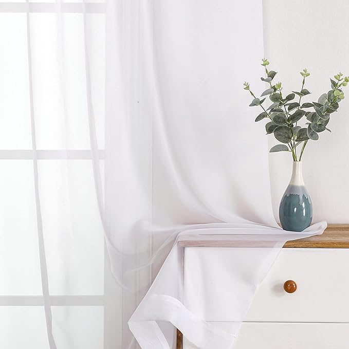 OWENIE Sheer Curtains 84 Inches Long 2 Panels Set, Sheer White Curtains - Image 2