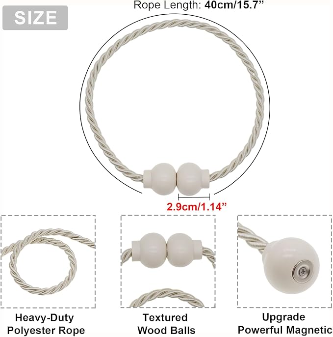 2 Pack Magnetic Curtain Tiebacks Modern Handmade Rope Curtain Tie Backs - Image 3