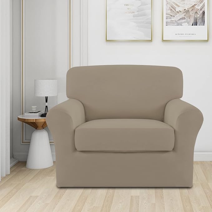 Easy-Going 2 Pieces Microfiber Stretch Chair Slipcover – Spandex Soft Fitted - Image 2