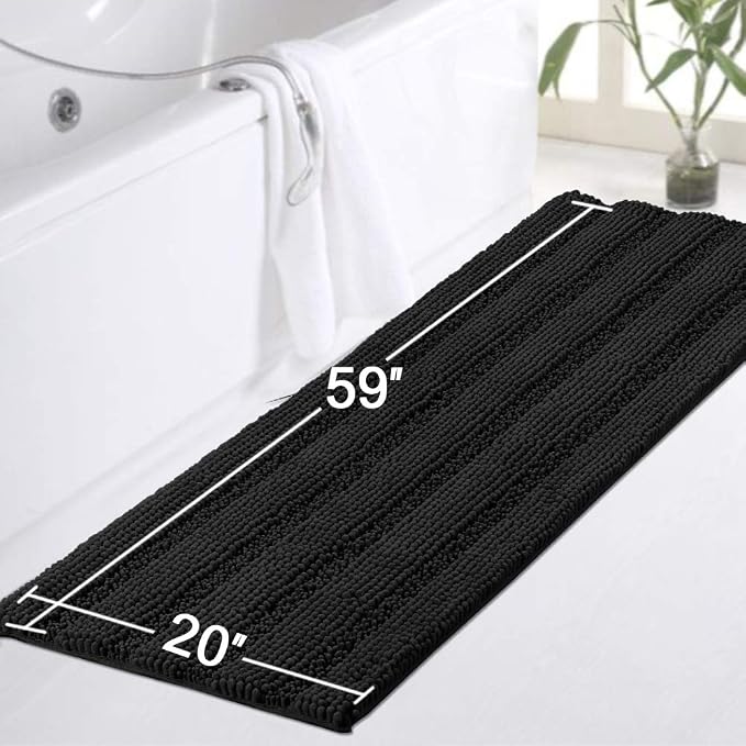 Turquoize Luxurious Non-Slip Shaggy Chenille Kitchen Runner Black Kitchen Rug - Image 2