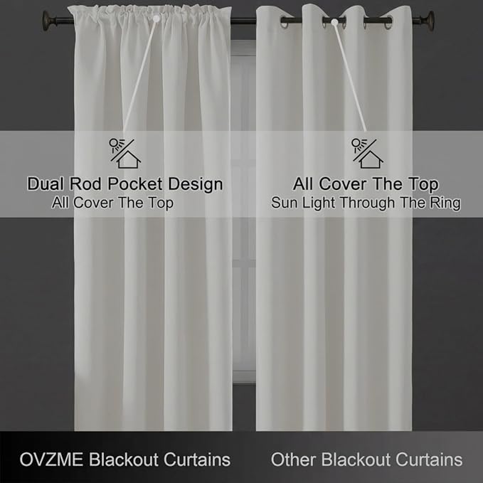 OVZME Light Beige Curtains for Bedroom 72 Inches Long 2 Panels Set, Solid - Image 6