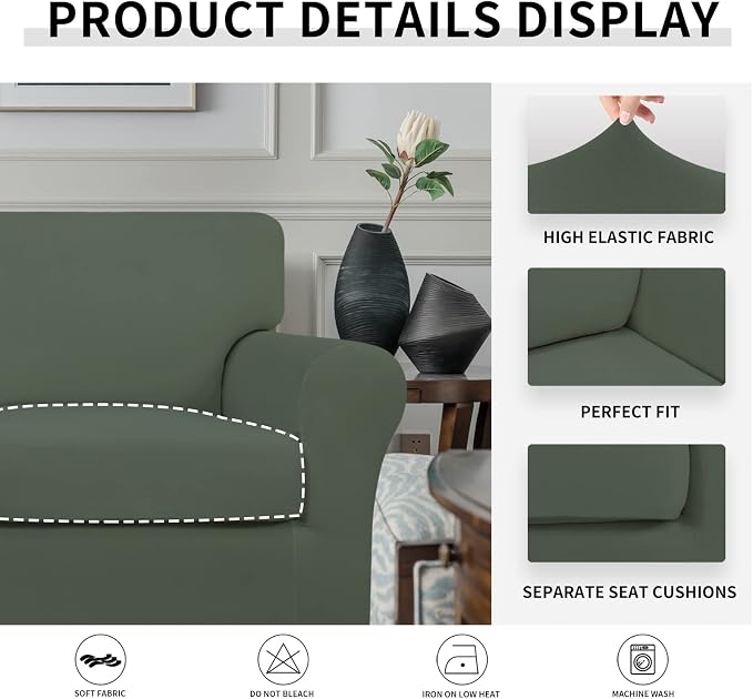 Easy-Going 2 Pieces Microfiber Stretch Chair Slipcover – Spandex Soft Fitted - Image 4