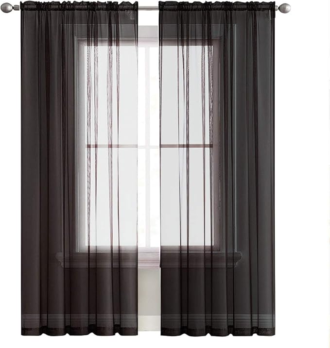 SpaceDresser Basic Rod Pocket Sheer Voile Window Curtain Panels White 1 Pair 2 - Image 2