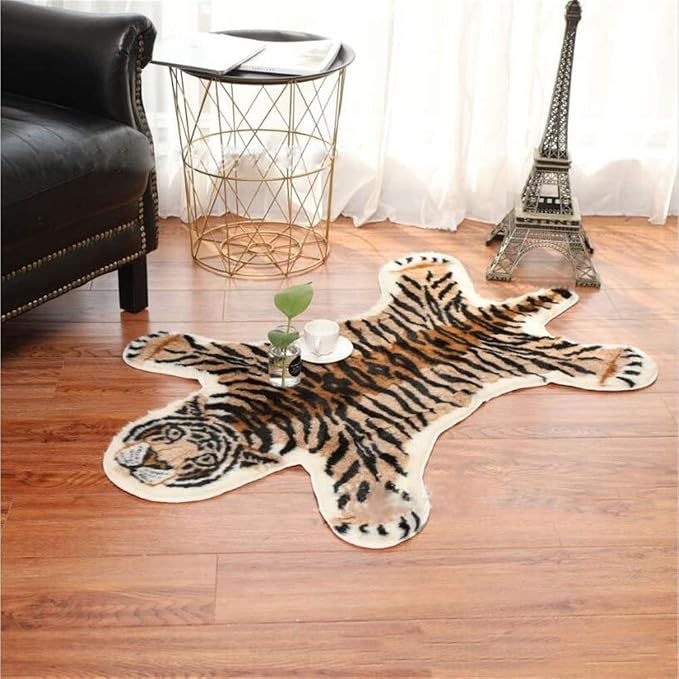 Tiger Printed Skin Area Rug, Faux Fur Rug Area Artificial Carpet, Simulation - Image 2