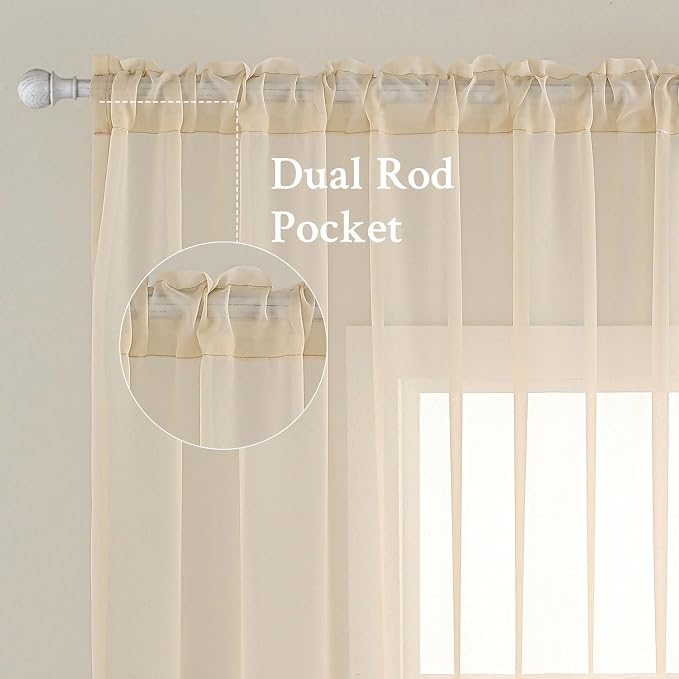 MIULEE 2 Panels Solid Color Sheer Window Curtains Elegant Window Voile - Image 2
