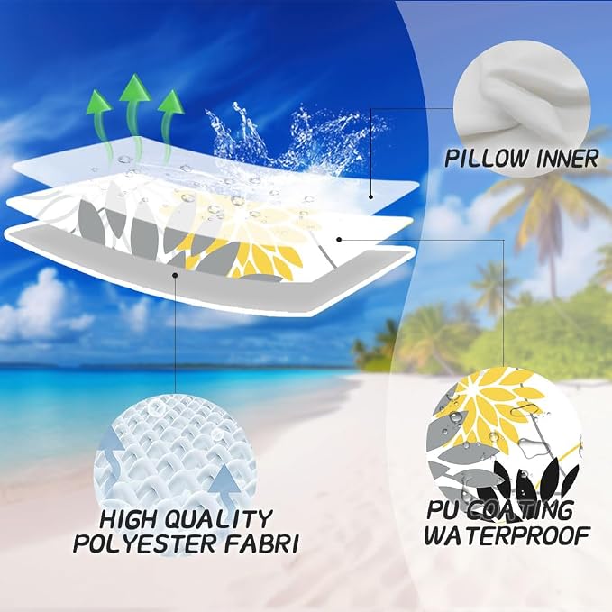 Grey and Yellow black Floral Pillow Covers 18x18 Set of 2 Outdoor Waterproof - Image 3