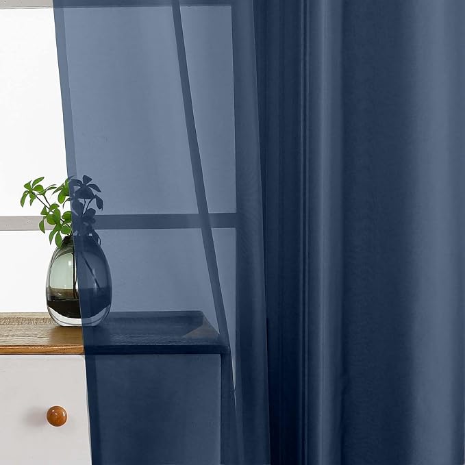 Navy Blue Window Sheer Curtains 54 inch Length, Soft Airy Light Filtering Sheer - Image 5