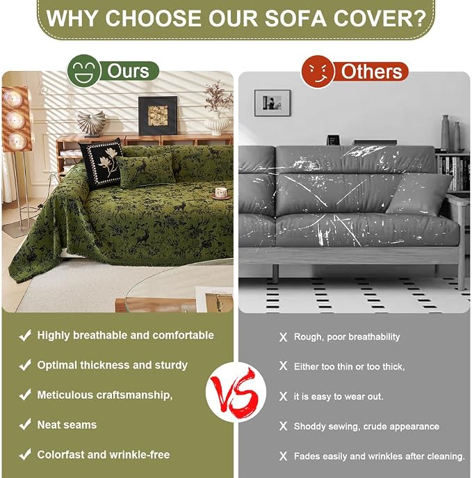 ROOMLIFE Green Sofa Cover, Vintage Boho Couch Cover - Image 3