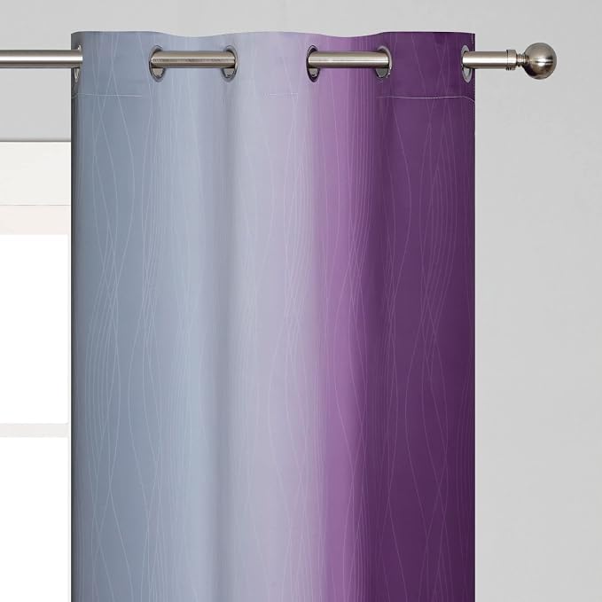 Purple and Grey Blackout Curtains 84 Inches Long, Ombre and Wavy Line Pattern - Image 4