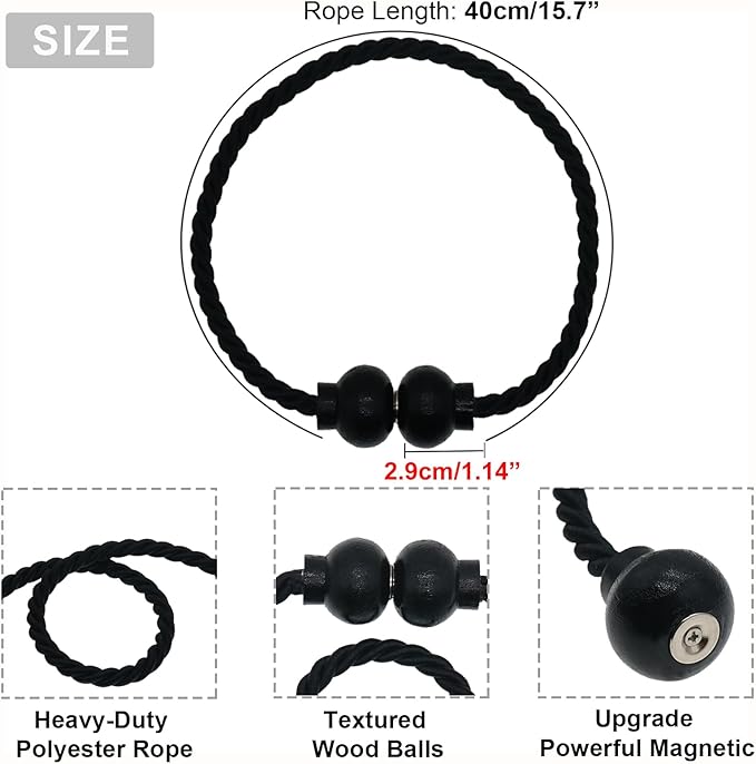 4 Pack Magnetic Curtain Tiebacks Modern Handmade Rope Curtain Tie Backs - Image 2