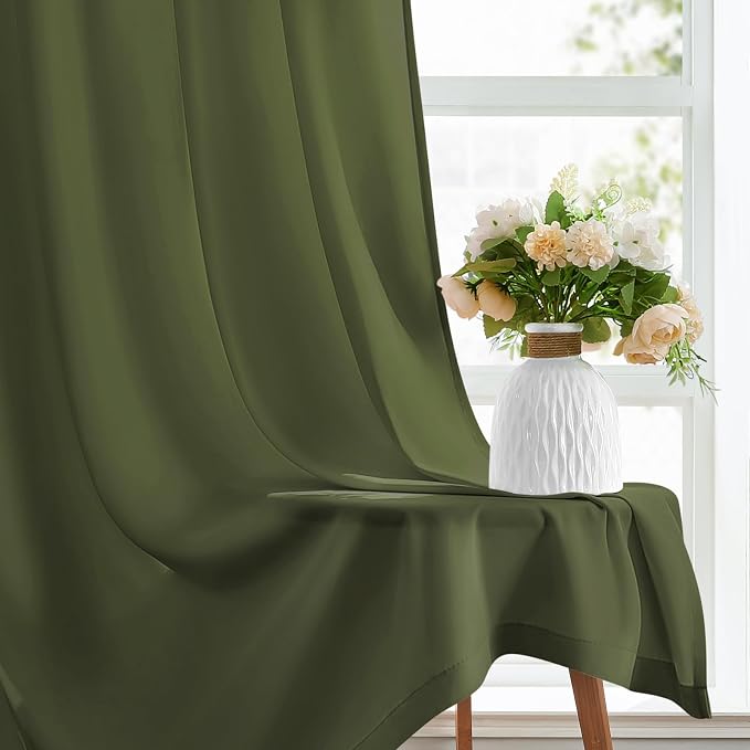 HOMEIDEAS Non-See-Through Olive Green Privacy Sheer Curtains, 52 X 72 Inches - Image 6