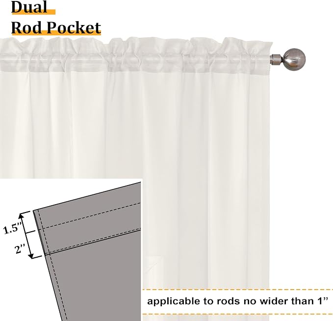 Aiyufeng 2 Pack Ivory Sheer Curtain 84 Inches Long, Light Filtering Airy Voile - Image 3