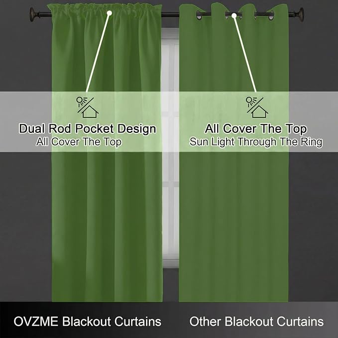 OVZME Lime Blackout Curtains for Bedroom 63 Inch Length 2 Panels, Protect - Image 6