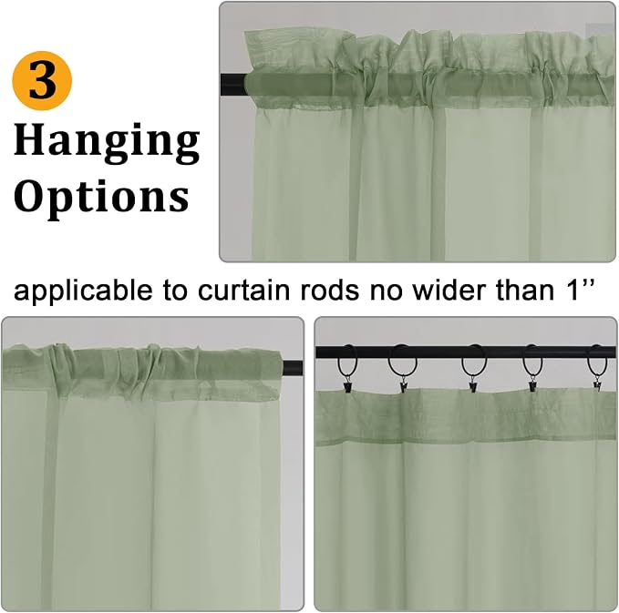 Gwine Sage Green Sheer Curtains 63 Inch Length - Image 3