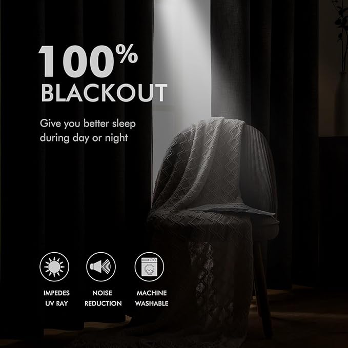 MIULEE Linen Textured Curtains for Bedroom Solid 100% Blackout Thermal - Image 3