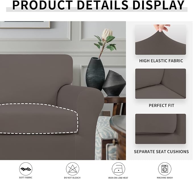 Easy-Going 2 Pieces Microfiber Stretch Chair Slipcover – Spandex Soft Fitted - Image 4