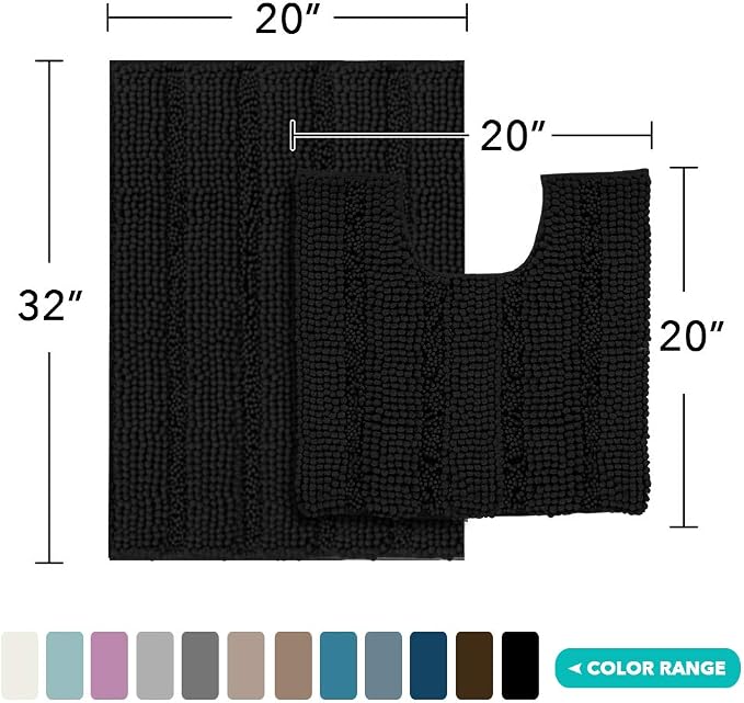 Turquoize Chenille Bathroom Rugs Set Non-Slip Bath Mats - Image 2