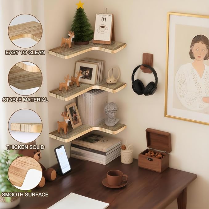Floating Corner Shelves, Wall Shelf Set of 2, Shelves - Image 7