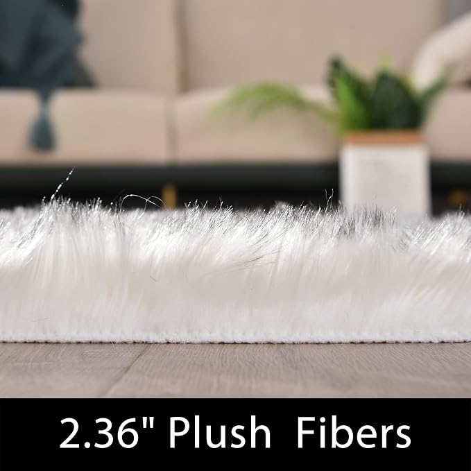 Latepis White with Grey Tips Round Rugs 5ft Washable Faux Sheepskin Fur Rug - Image 2
