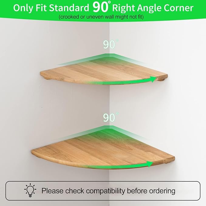 Corner Shelf, 16inch Natural Oak Solid Wood Floating Corner Shelves Wall Mount - Image 2