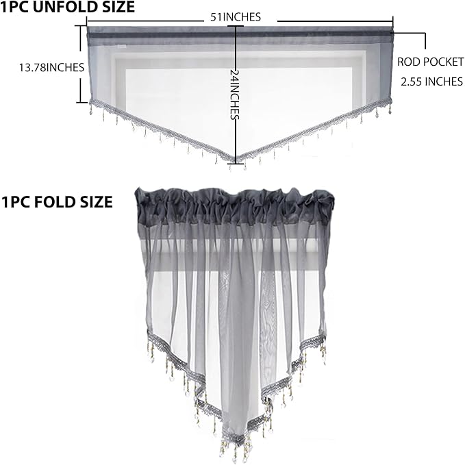 Beaded Sheer Valance Curtains for Living Room, Rod Pocket Farmhouse Window - Image 4
