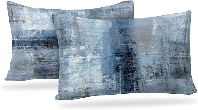 Blue and Grey Abstract Art Artwork Pillow Cover, Gallery Modern Decorative by Alricc