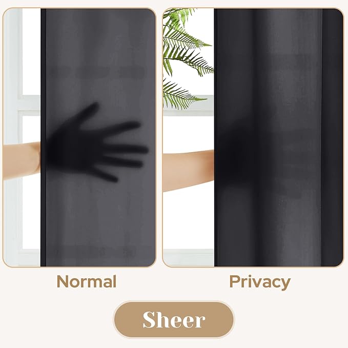 HOMEIDEAS Halloween Non-See-Through Black Privacy Sheer Curtains, 52 X 63 - Image 3