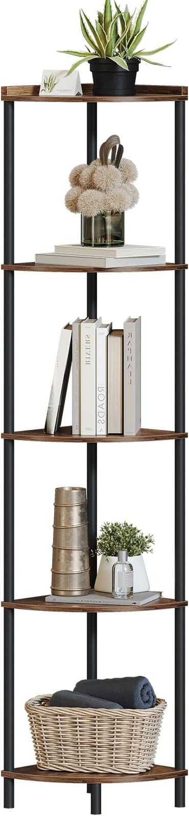 SUNMORY 5 Tier Corner Shelf Stand, Industrial 65" Corner Shelves Display Shelf - Image 8