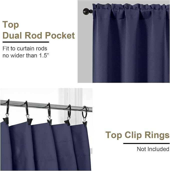 OVZME Navy Blue Blackout Curtains 84 Inches Long 2 Panels Set, Solid Thermal - Image 4