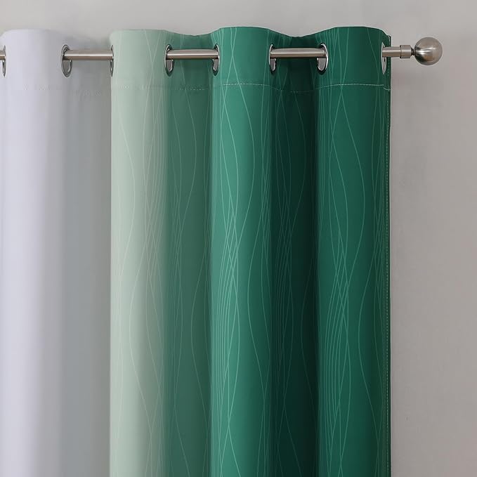 Estelar Textiler Green and Greyish White Gradient Blackout Curtains - Image 4