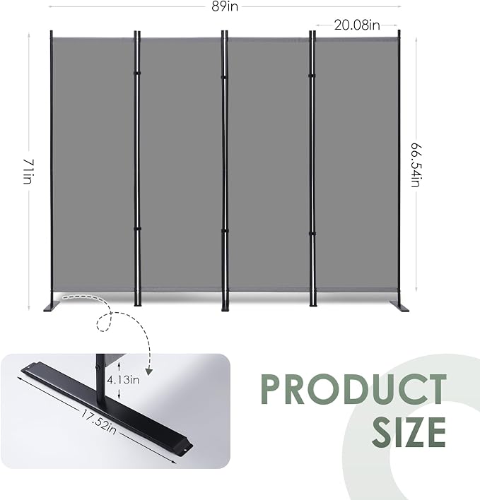 RANTILA 4 Panel Room Divider, 6 FT Folding Privacy Screen - Image 3