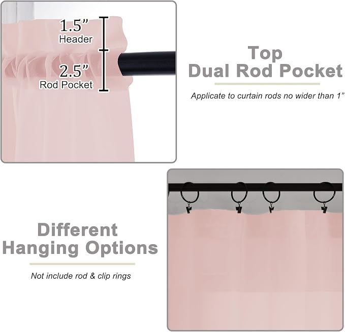 Blush Sheer Curtain for Bedroom Living Room 78 Inches Long 2 Panels Set - Image 4