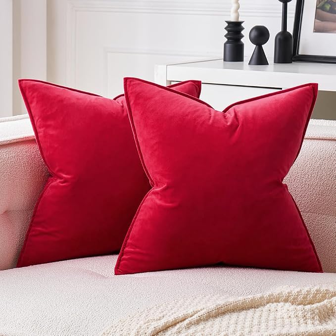 MIULEE Red Velvet Throw Pillow Covers 18x18 Soft Decorative Solid Square - Image 8