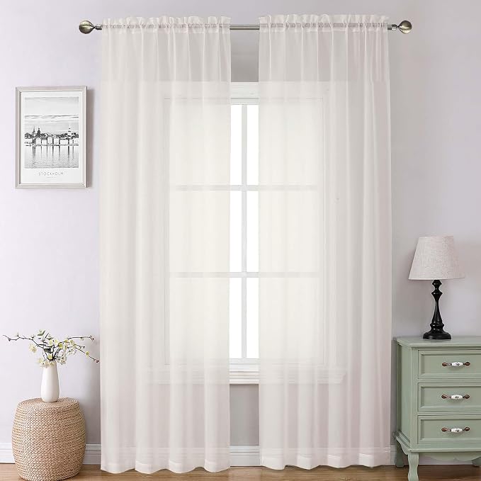 Lecloud Ivory Sheer Curtains 90 Inches Long 2 Panels, Elegant Light Filtering by Lecloud