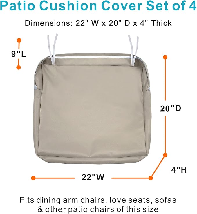 NettyPro Outdoor Cushion Slipcovers Waterproof 4 Pack Patio Chair Seat Cushion - Image 3