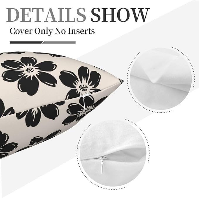 Decorative Black Floral Throw Pillow Covers 18 x 18 Inch Set of 2 - Image 8