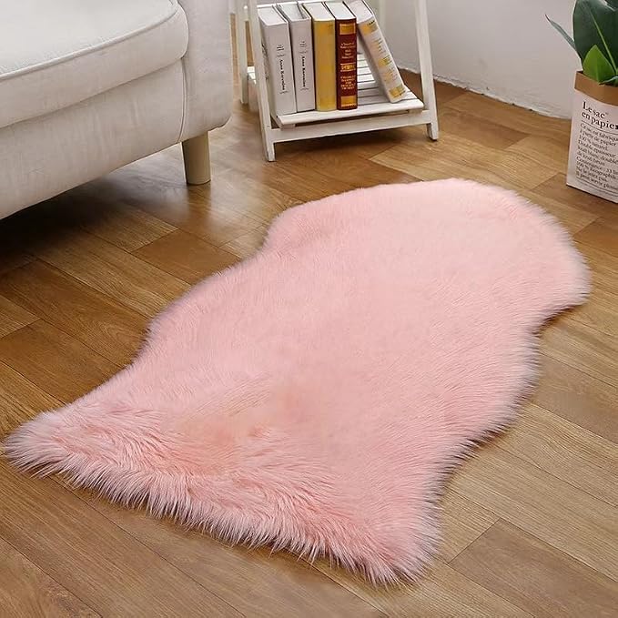 Faux Fur Small Rug 2 x 3 ft Pink Shaggy Sheepskin Machine Washable Fuzzy Area - Image 6