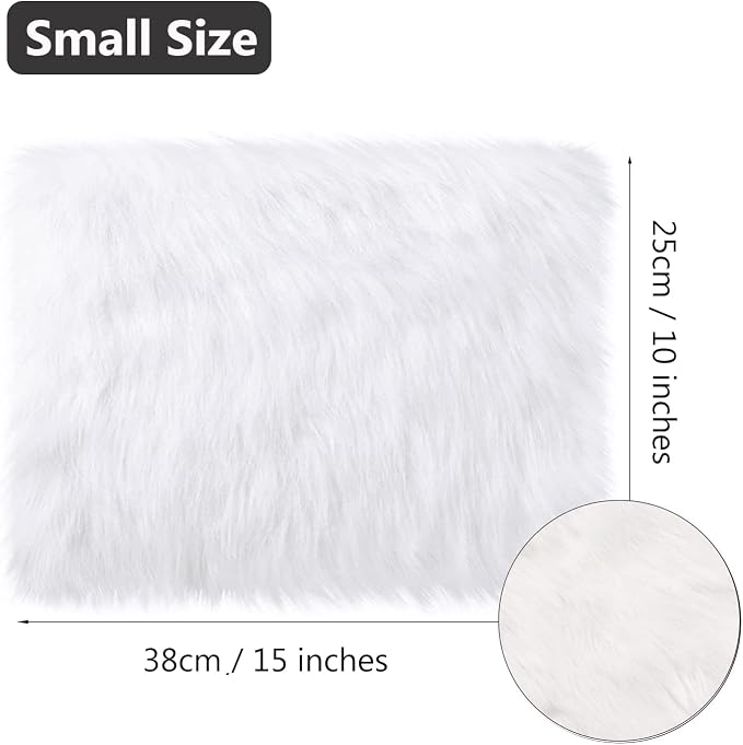 White Faux Fur Plush Cushion Fluffy Small Area Rug, Luxury Background - Image 3