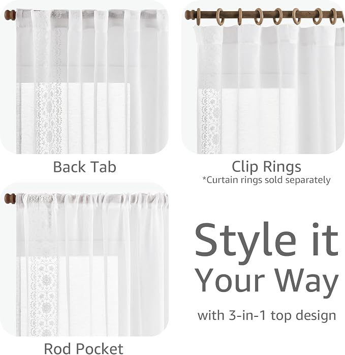 jinchan Weslie Floral White Sheer Curtains - Image 7