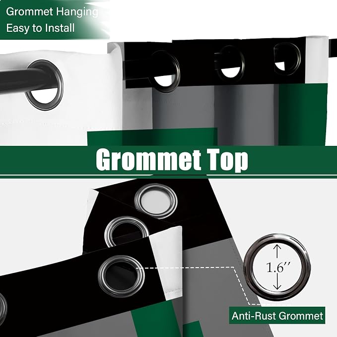 Tyrot Green 100% Blackout Curtains 45 inch Length 2 Panels Set White Grey - Image 7
