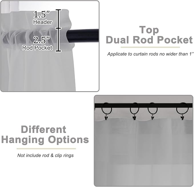 Sheer Light Grey Curtains for Bedroom Living Room 54 Inch Length 2 Panels Set - Image 4