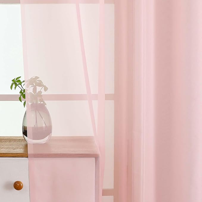 Blush Pink Window Sheer Curtains 54 inch Length, Soft Airy Light Filtering - Image 5