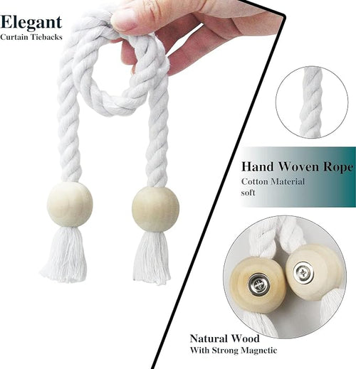 2 Pack Magnetic Curtain Tiebacks Cotton Hand Woven Tie Back Decorative Rope - Image 2