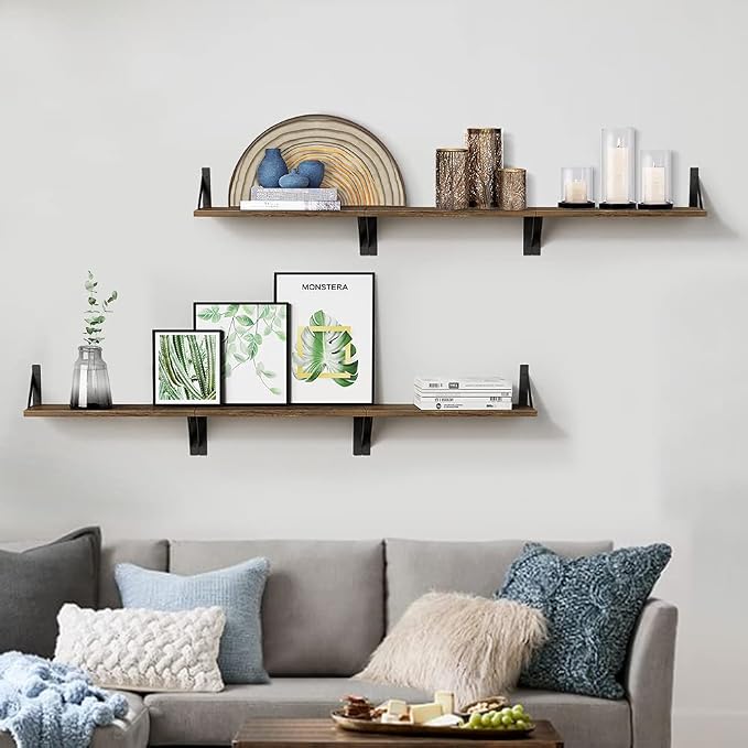 Rustic Floating Shelves Wall Mounted Set of 3, 17 Inch Natural Wood Wall Shelves - Image 5