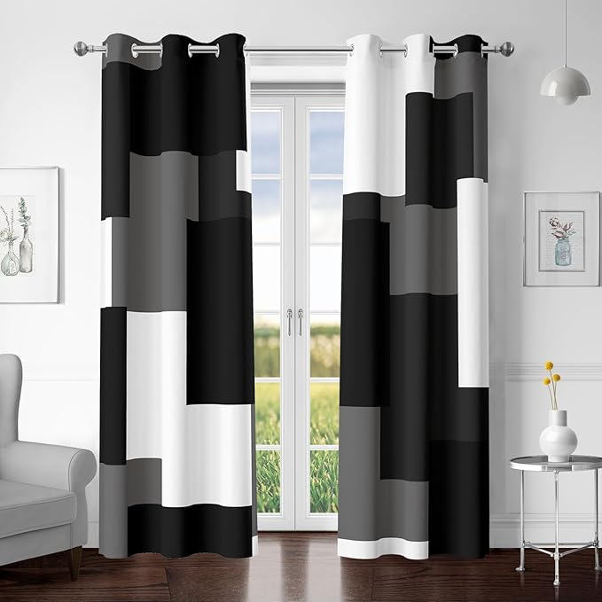 Tyrot Black Grey 100% Blackout Curtains by TyrotHomeDecor