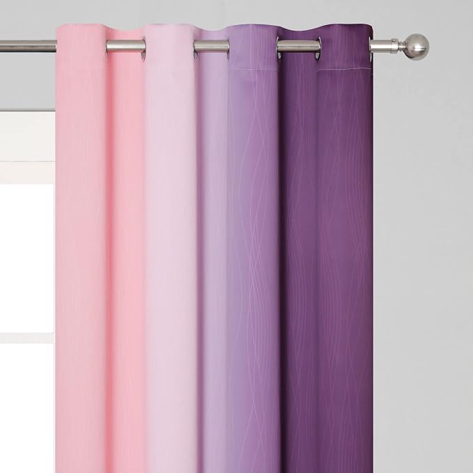 Pink and Purple Curtains 63 Inch Length 2 panels, Full Light Blocking Ombre - Image 4