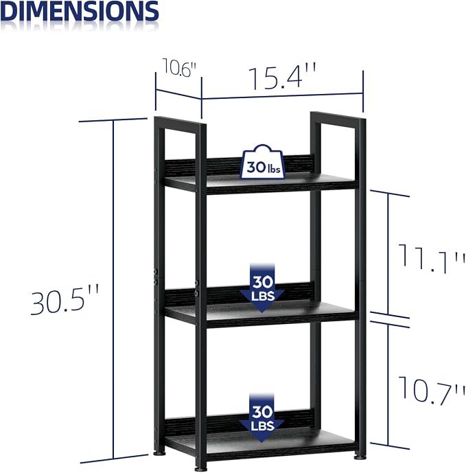 NUMENN Narrow Bookshelf, 3 Tier Bookshelves, Home Office Bookcase Shelf Storage - Image 3